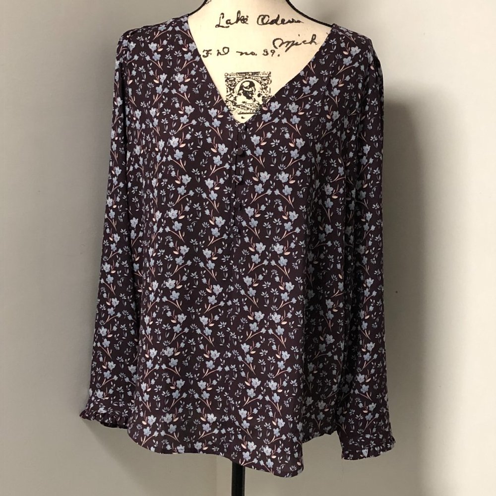 Loft Purple blue floral Top Women L - Picture 3 of 9